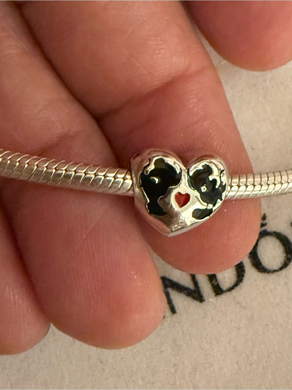 Pandora Silver Heart Charm with Black and Red Enamel